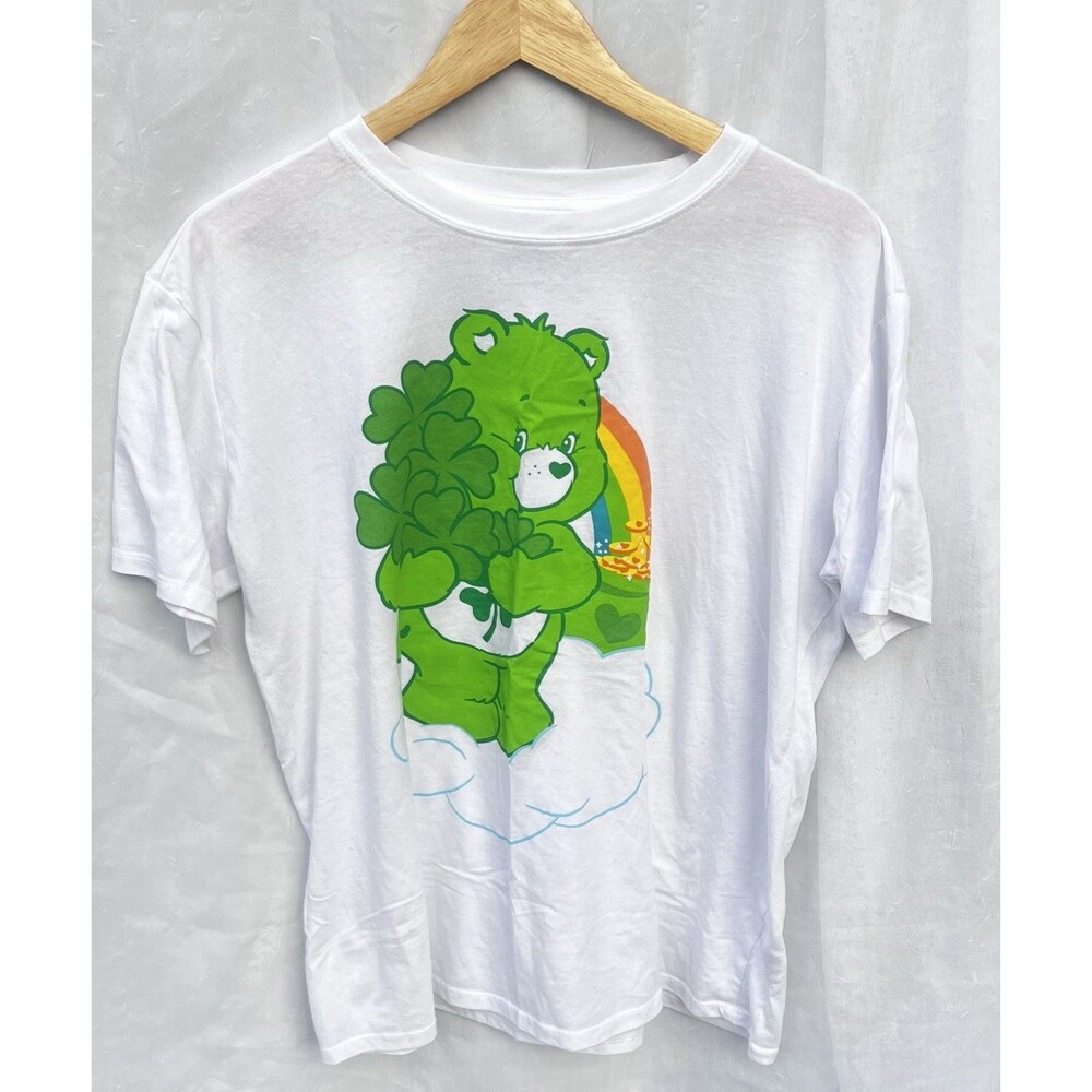 Care Bears Good Luck Bear St Patricks Day T Shirt L 15-17 Shamrock Rainbow